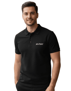 Mr.Right Men's Premium Airtex Polo T-Shirt | Black | Regular Fit | Structured Collar & Cuffs